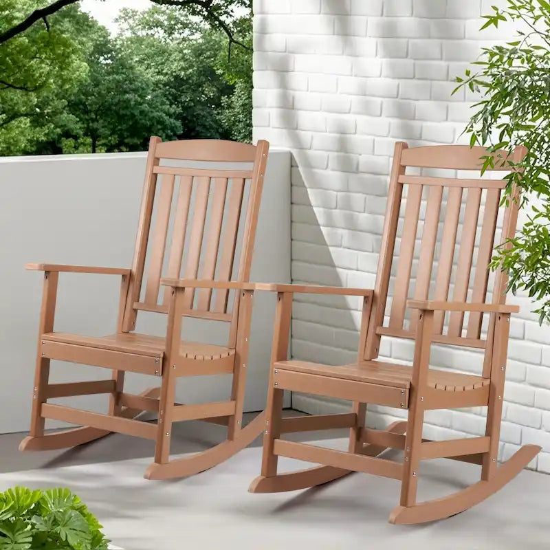 Vrakae All Weather Outdoor High Back Rocking Chair Set of 2
