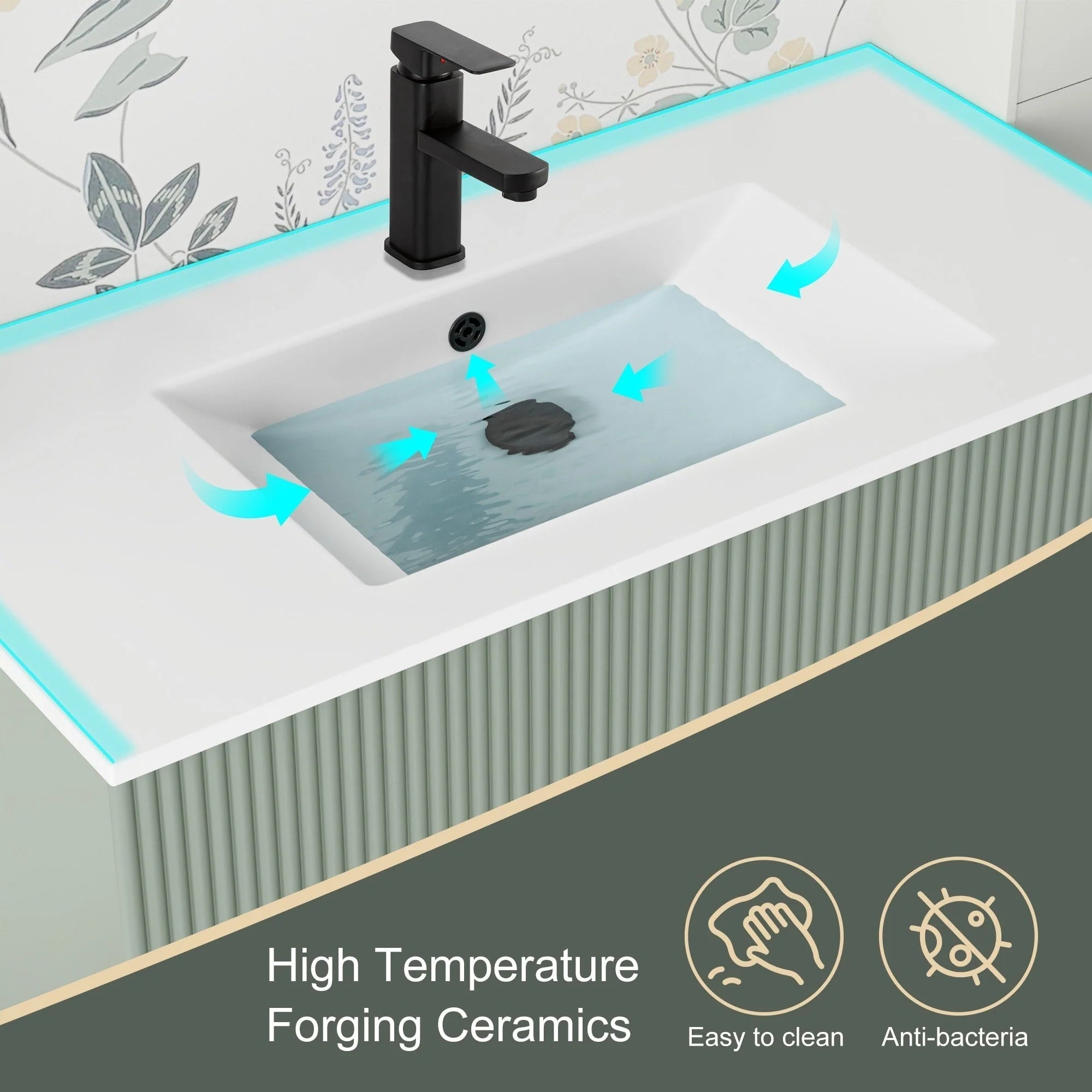 Wavy Line 30/36/48 Bathroom Vanity Set with Sink & Faucet