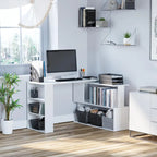 HOMCOM 360 Rotating L-Shaped Corner Desk: White, with Storage Shelves