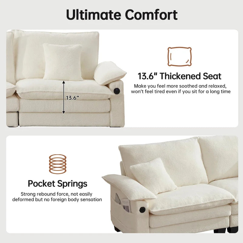 Modular Sectional Sofa, Comfy Cloud Couch Sectional Sofa with Ottoman, Deep Seat Sofa Sleeper for Living Room