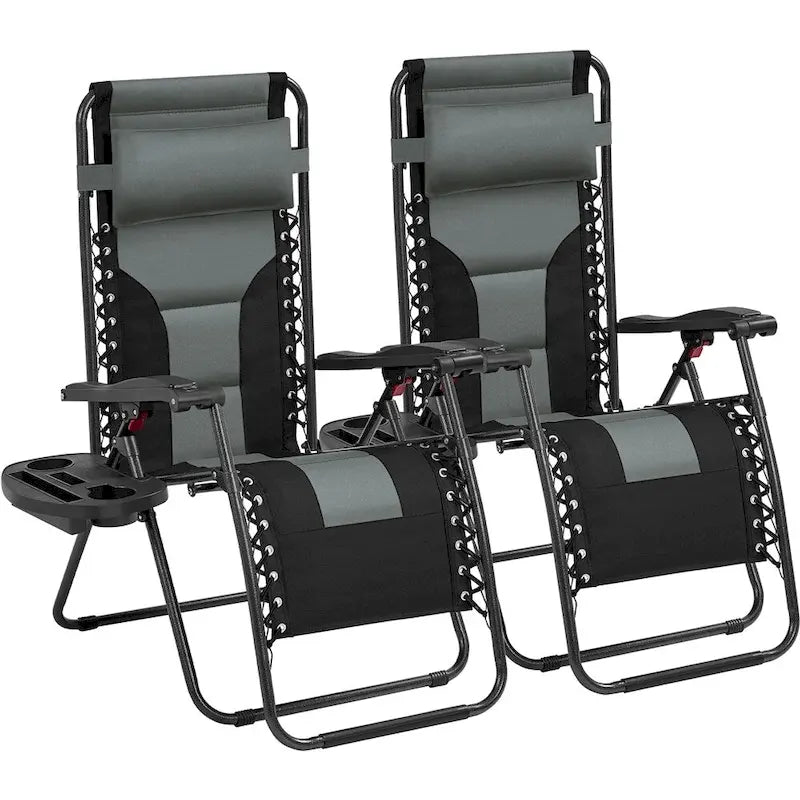 Yaheetech 2pcs 26in Padded Outdoor Zero Gravity Chair Patio Lounge Camping Chair with Armrests and Pillow