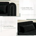 Velvet Upholstered Modern Convertible Sleeper Lounge Sofa Bed with Rolled Arms Decorated with Copper Nails