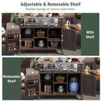 Outdoor Kitchen Island, Rolling Bar Cart & Storage Cabinet,Solid Wood Grill Table with Stainless Steel Top,Spice Rack,Towel Rack
