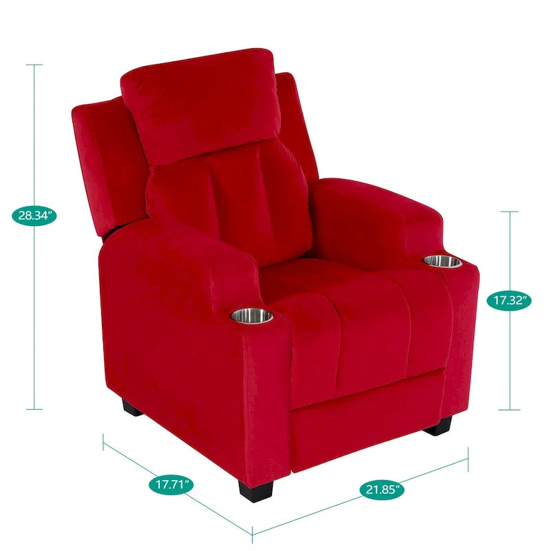 Deluxe Kids Recliner Chair with Footrest Headrest and 2 Cup Holders Microfiber Kids Recliner for Age 3+ Years