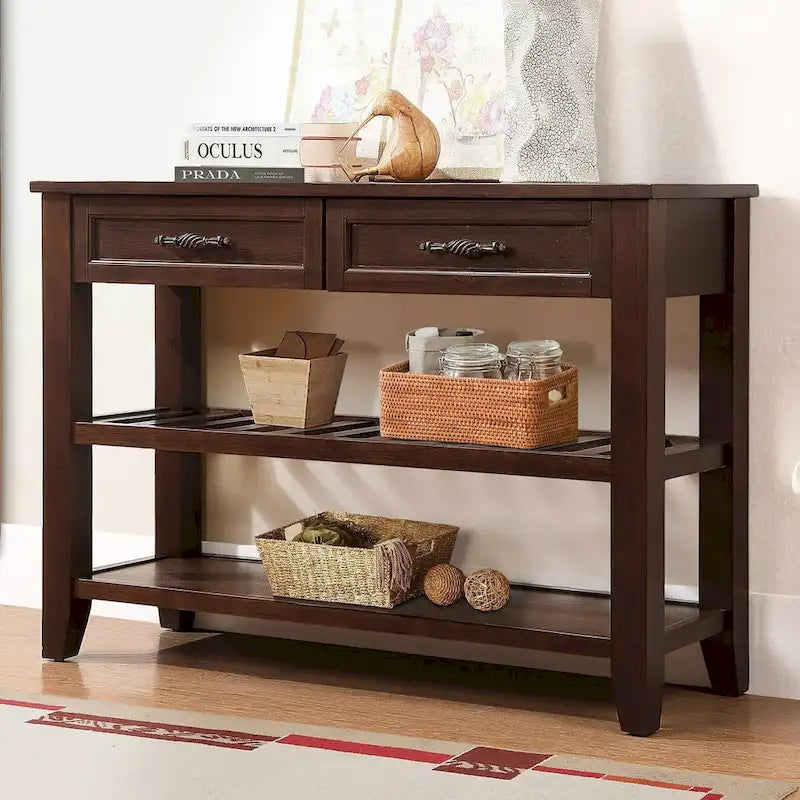 42 Console Sofa Table with Drawers and Tiers Shelves