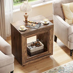Wood End Table with Storage, Walnut Nightstands for Living Room, Bedroom