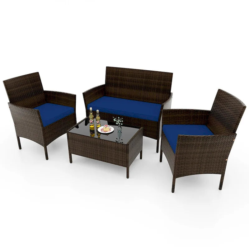 Costway 4 PCS Patio Furniture Set with Washable Cushions and Tempered - See Details