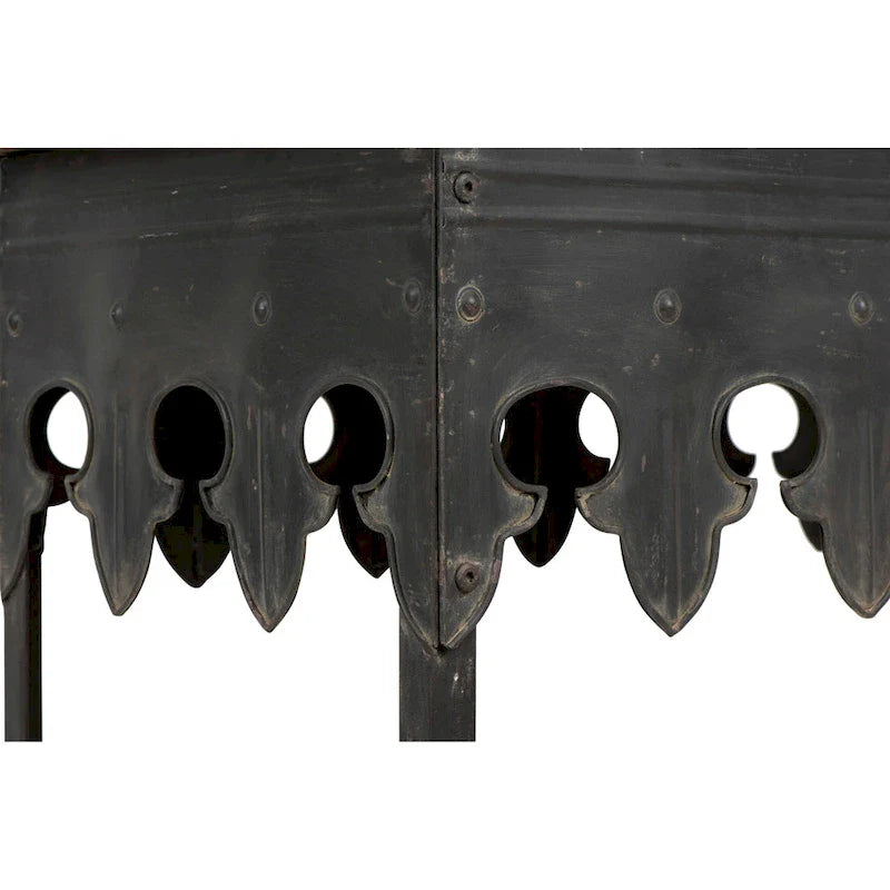 Zinc-Finished Metal and Wood Scalloped Edge Sofa Table