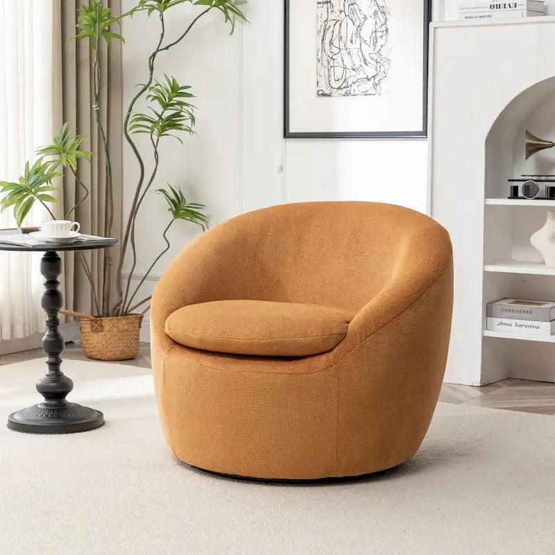 Swivel Barrel Chair - 360掳 Rotation - Boucle Fabric