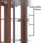 6 Shelf Corner Curio Display Cabinet with Lights, Mirrors and Adjustable Shelves, Cherry
