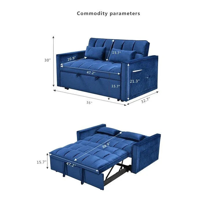 Modern Velvet Futon Loveseat with Reclining Backrest & Pockets, Seats 2 鈥?Dark Gray / Light Gray / Blue / Black