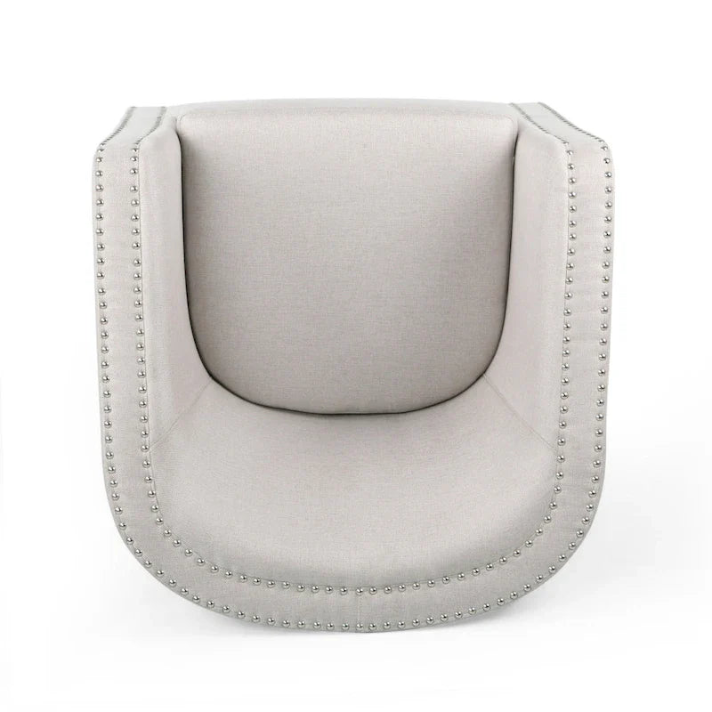 Swivel Accent Chair, Classic Round Barrel Style, Wheat Beige Fabric