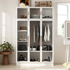 47.2 Wide Armoire LED Light All Glass Door Closet Cabinet Wardrobe