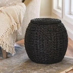 Household Essentials Handwoven Barrel Wicker Storage Basket Side Table - 17.0L x 17.0W x 19.0H