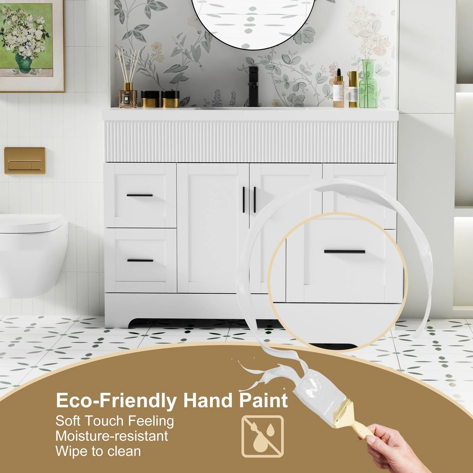 Wavy Line 30/36/48 Bathroom Vanity Set with Sink & Faucet