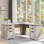 60 Farmhouse L Shaped Executive Desk, Wood Corner Desk, Computer Desk