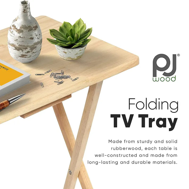 PJ Wood Folding TV Tray Tables with Compact Storage Rack, Espresso, 5 Piece Set - 36.38