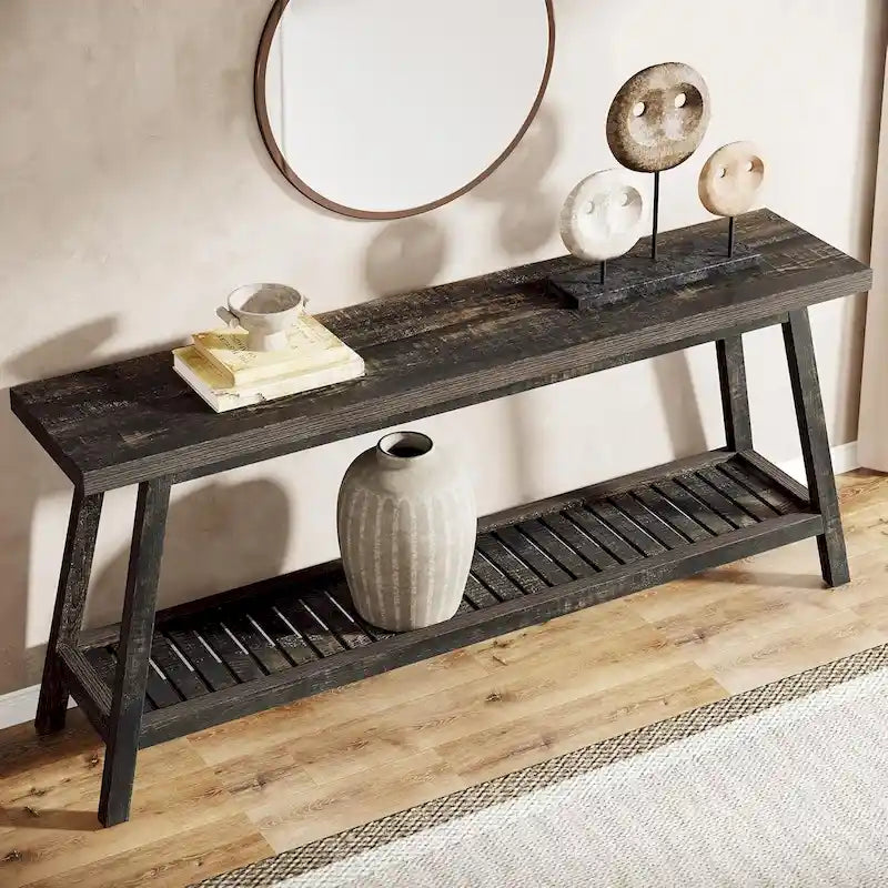 70.9 Inches Farmhouse Console Entryway Table 2 Tiers Narrow Long Behind Couch Sofa Table