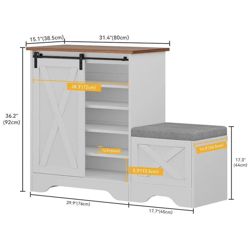 Farmhouse Shoe Cabinet with Sliding Door Shoe Bench 5-Tier Shoe Storage Cabinet with Adjustable Shelves for 20 Pairs