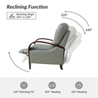 Alex Mid-century Modern Cigar Genuine Leather Manual Recliner with Wooden Curved Arms