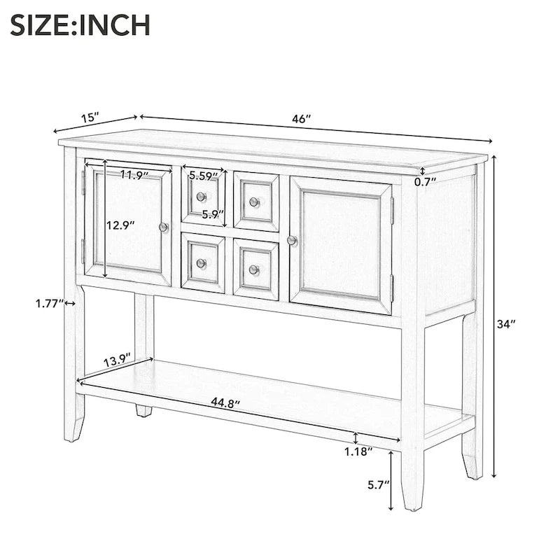 Retro Style Buffet Sideboard Wood Console Table with Bottom Shelf, Easy Assemble, for Living Room, Kitchen, Entryway