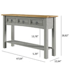 Rustic Solid Pine Console Hall Table, White Wash / Antique Brown / Gray Wash / Unpainted, 3 Drawers