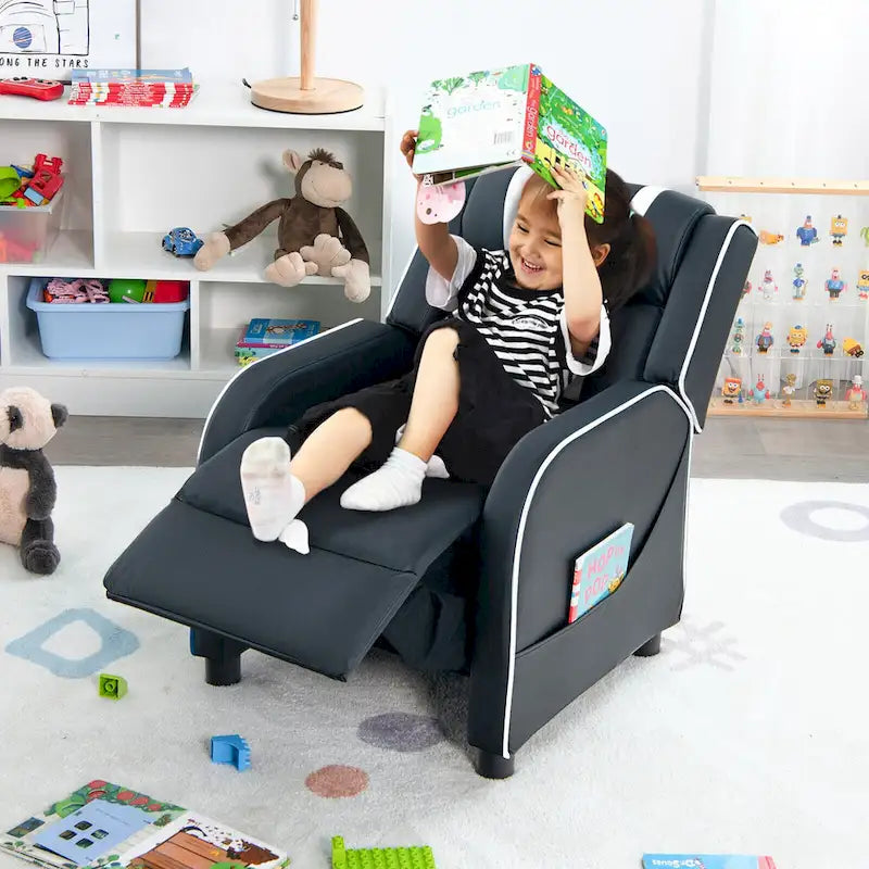 Gymax Kids Recliner Chair Ergonomic Leather Sofa Armchair w/Footrest