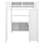 Off-White Metal Loft Bed with Desk and Wardrobe - Full Size