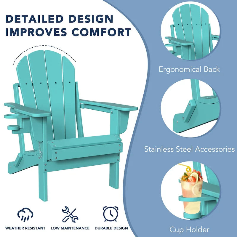 Outdoor Folding Adirondack Chair Patio Chair with Cup Holder
