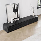Minimalist TV Stand with DrawersSolid Wood Media Console with Cabinets, Flip-down Door, Walnut Veneer, Fully-Assembled