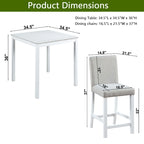 Modern 5-Piece Dining Set with Square Counter Height Table & 4 Upholstered Chairs