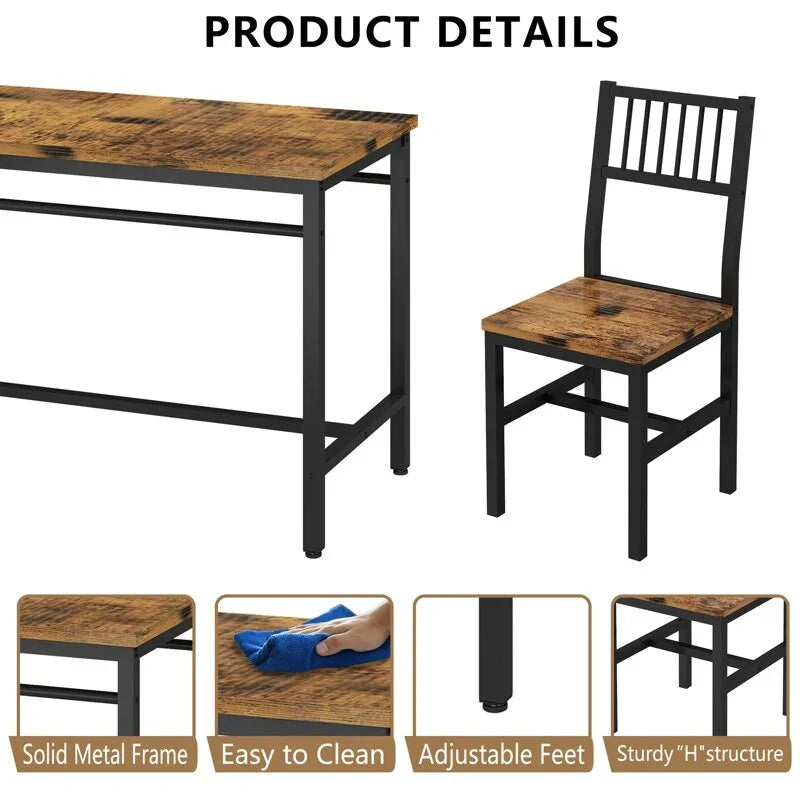4 - Person Dining Set, 5 Piece Dining Room Table Set with Metal Frame for Breakfast, Dining, Kitchen