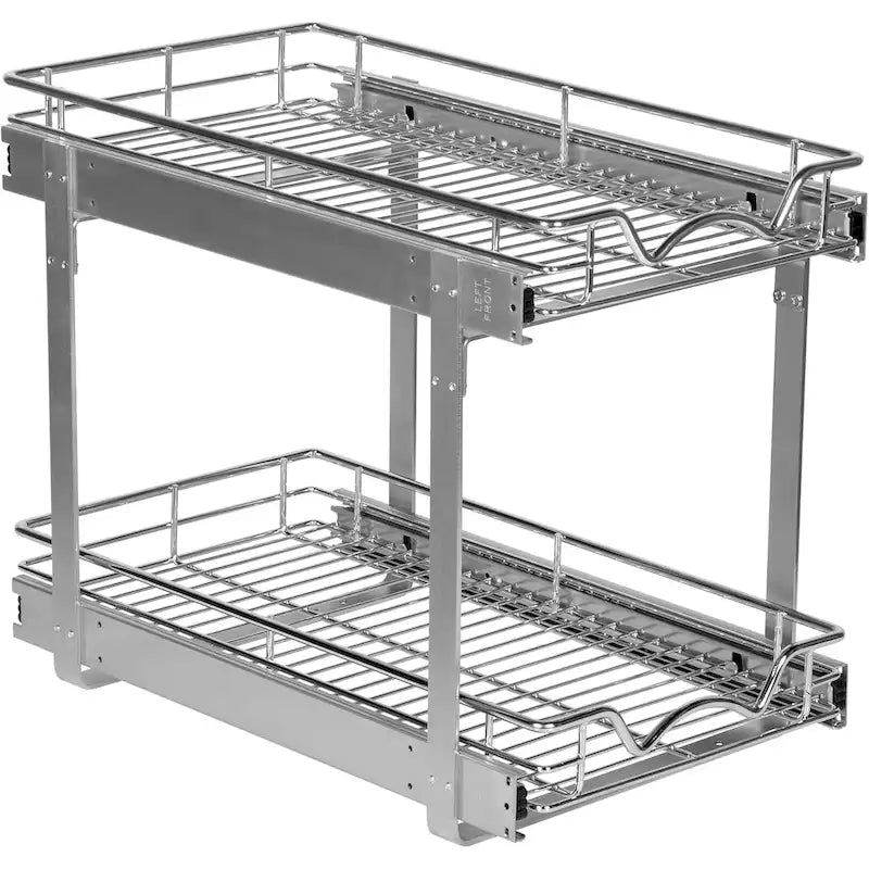 Pull Out Cabinet Organizer 2 Tier  Heavy Duty Metal with Lifetime Limited Warranty - Anti Rust Chrome Finish