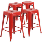 4 Pack 24 H Backless Metal Indoor-Outdoor Counter Height Stool w/Square Seat