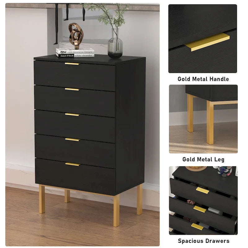 5 Drawer Dresser Chest End Table Storage Cabinet 23.6 W White/Back