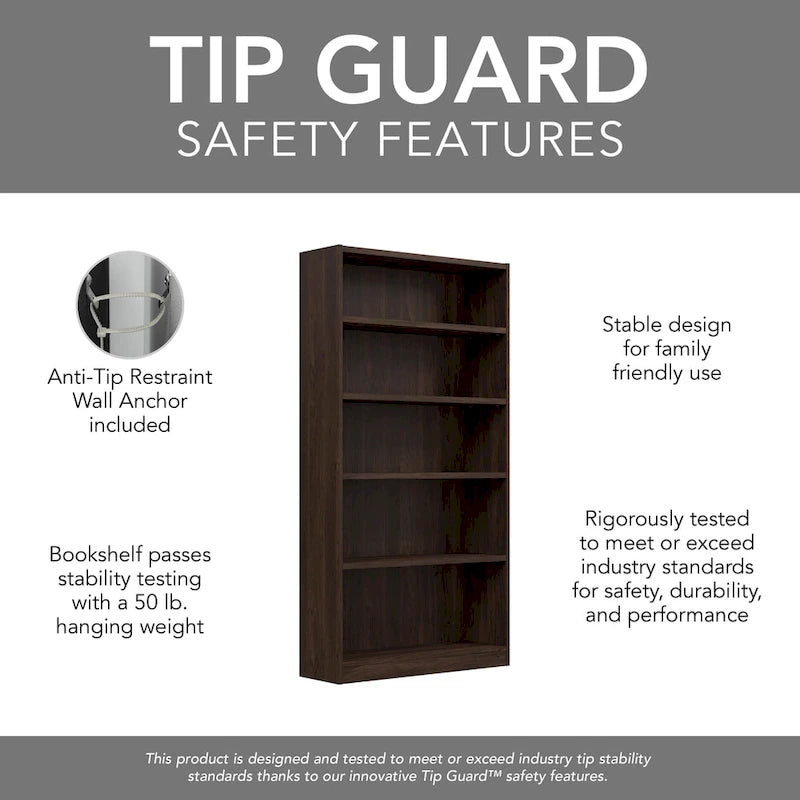 Universal Tall 5 Shelf Bookcase Storage by Bush Furniture