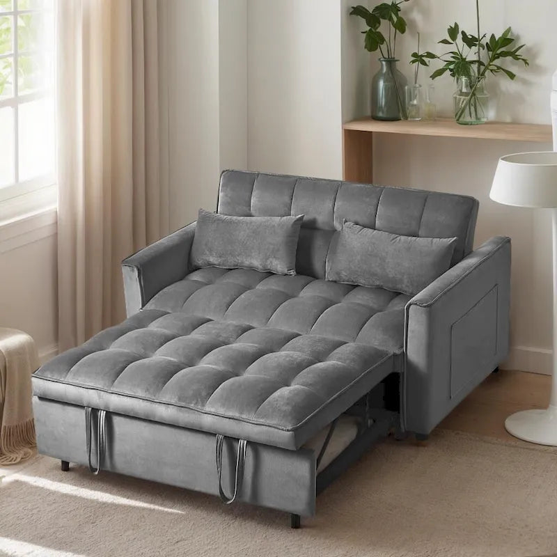 Modern Velvet Futon Loveseat with Reclining Backrest & Pockets, Seats 2 鈥?Dark Gray / Light Gray / Blue / Black