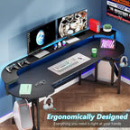 Gaming Desk with Monitor Shelf, 75 inch PC Computer Desk with LED Strip
