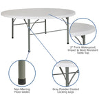 6-Foot Round Bi-Fold Plastic Event Folding Table with Handle