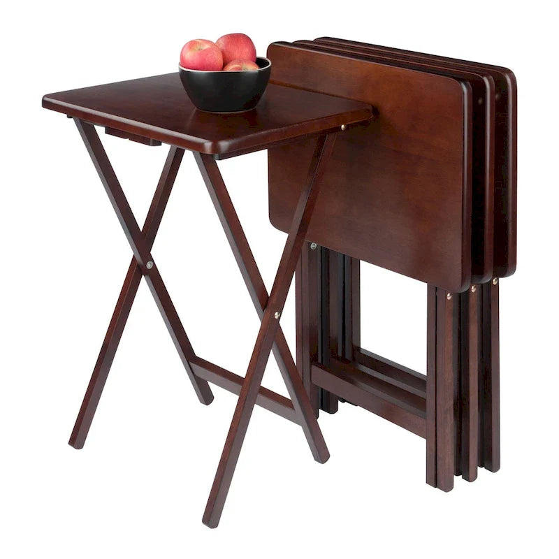 Set of 4 Rich Antique Walnut Folding Single Snack Tables 25.75