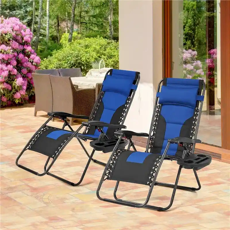 Yaheetech 2pcs 26in Padded Outdoor Zero Gravity Chair Patio Lounge Camping Chair with Armrests and Pillow