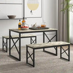 VECELO 3-pieces Dining Table with Bench, Dinning Room Table Set for 4-6, Kitchen Table with 2 Benches Dining Table Set