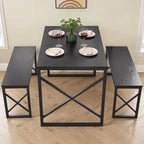 VECELO 3-pieces Dining Table with Bench, Dinning Room Table Set for 4-6, Kitchen Table with 2 Benches Dining Table Set