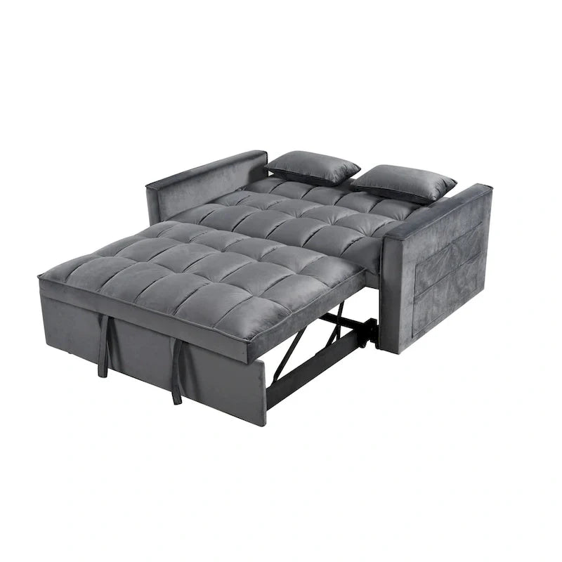 Modern Velvet Futon Loveseat with Reclining Backrest & Pockets, Seats 2 鈥?Dark Gray / Light Gray / Blue / Black