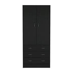 19  Modern Double-door Armoire with 3 Drawers and 1 Hanging Rod for Bedroom