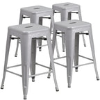 4 Pack 24 H Backless Metal Indoor-Outdoor Counter Height Stool w/Square Seat