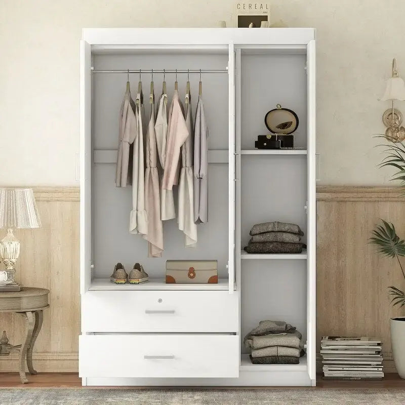 3-Door Mirror Wardrobe with Shelves and 2 Drawers