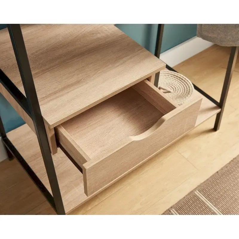 Metal Clothes Rack Open Wardrobe Free Standing with One Drawer Hanging Clothes Rod - Light Brown