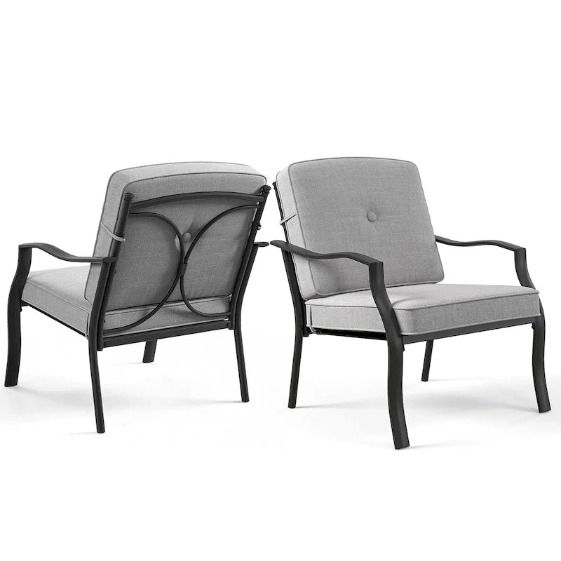 Gymax 2PCS Metal Chairs Outdoor Dining Seat Heavy Duty w/ Cushions