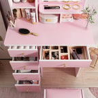 Makeup Vanity Set Table With LED Light &Mirror & Stool